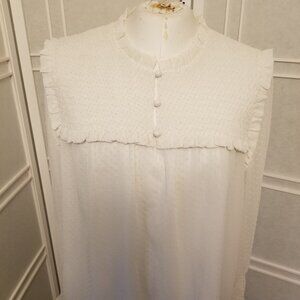 LOFT White with Cream Poka Dots Ruffle Shouldered Sleeve Blouse